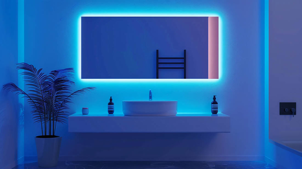 Декоративные элементы из гибкого неона в ванной