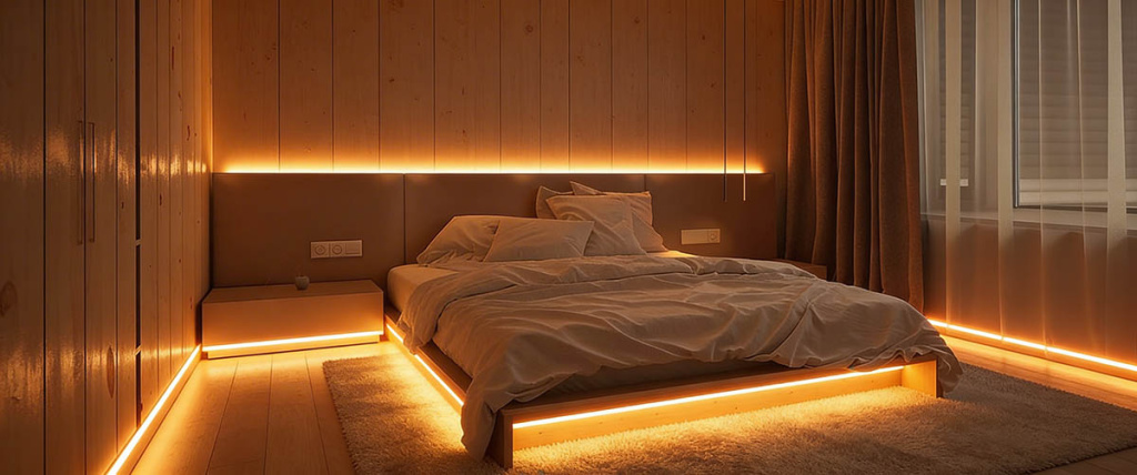 Неоновый свет в спальне