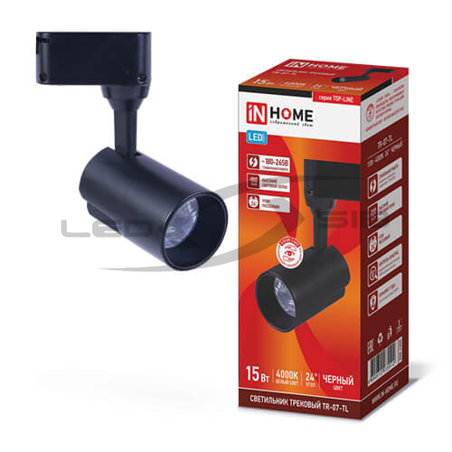 Светильник сд трековый TR-07-TL 15W 6500К 1500Lm IP40 24 град. черный серии TOP-LINE IN HOME