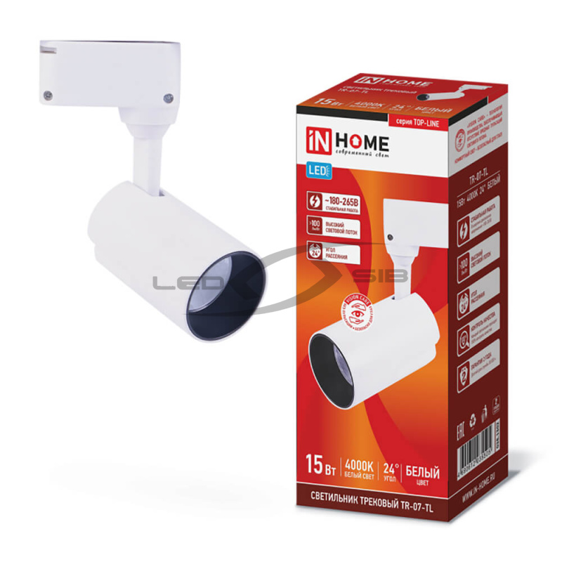 Светильник сд трековый TR-07-TL 15W 4000К 1500Lm IP40 24 град. белый серии TOP-LINE IN HOME