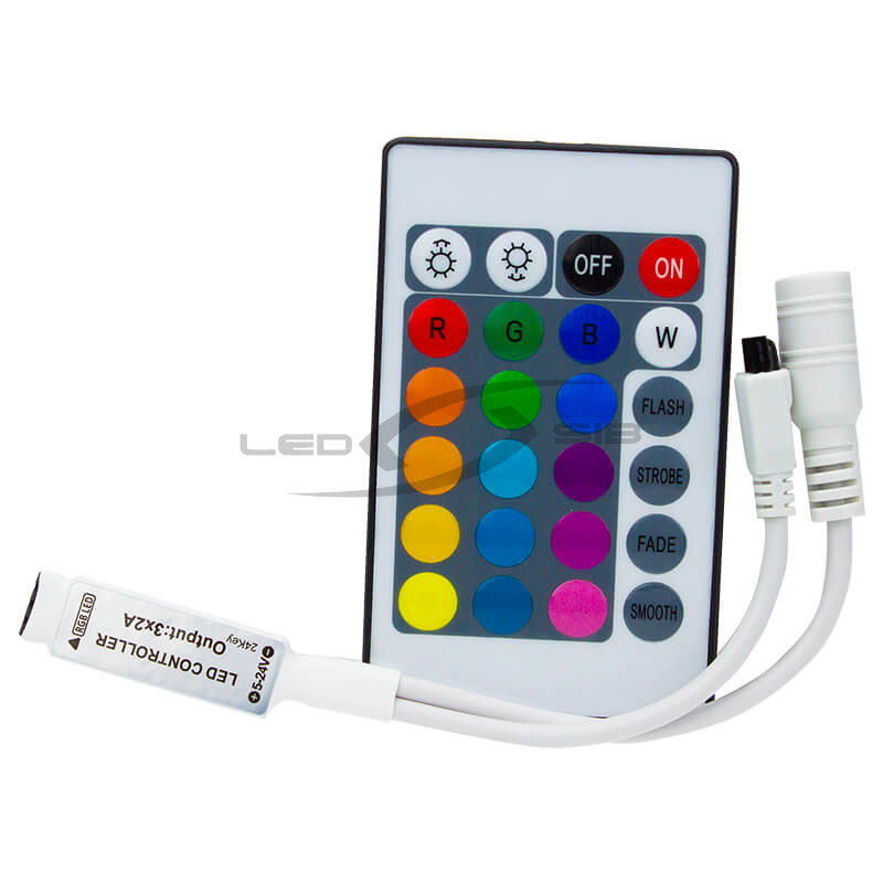 rgb-контроллер мини ls серии zs-ir24-02 a/c с ик пультом 24 кнопки  3 канала  по 2 а (6 а) dc12-24v RGB-контроллер мини LS серии ZS-IR24-02 A/C с ИК пультом 24 кнопки  3 канала  по 2 А (6 А) DC12-24V