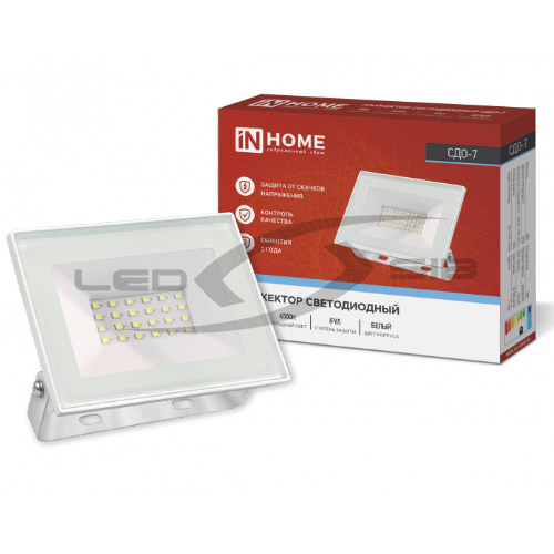 Прожектор сд СДО-7- 30 белый 6500К IP65 IN HOME