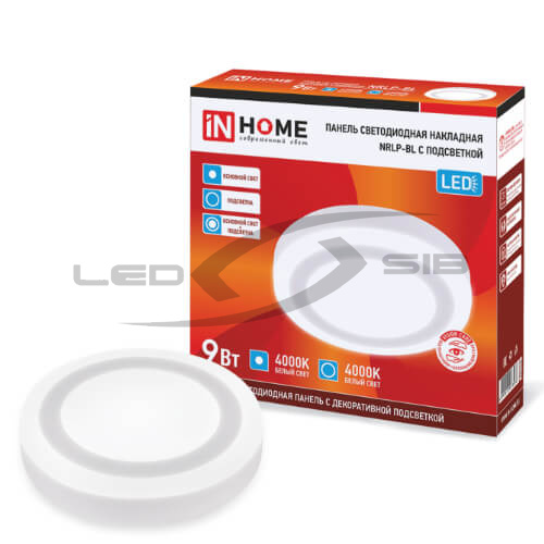 Панель сд накладная круглая NRLP-BL  9W 4000К 230V 540Lm 145мм с подсветкой белая  IP20 IN HOME