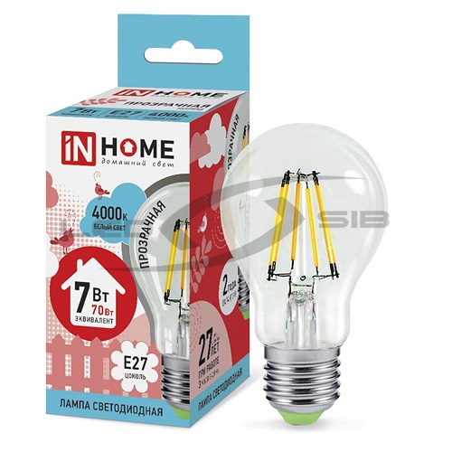 Лампа светодиодная LED-ШАР-deco 7W 230V E27 630Lm прозрачная IN HOME