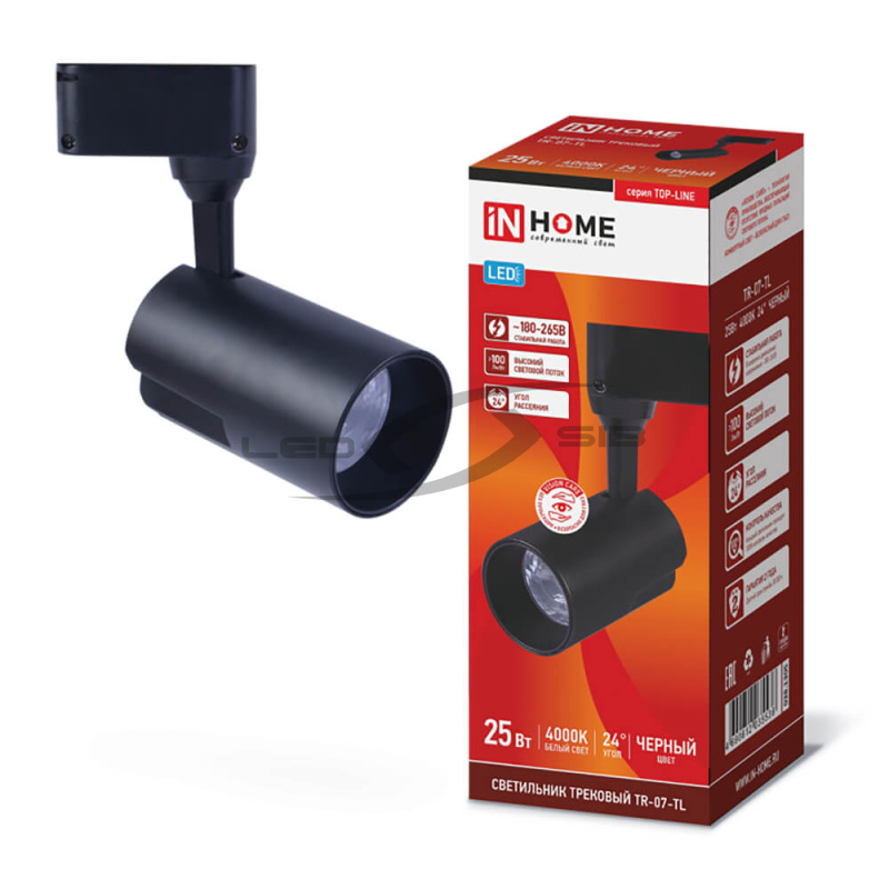 Светильник сд трековый TR-07-TL 25W 4000К 2500Lm IP40 24 град. черный серии TOP-LINE IN HOME
